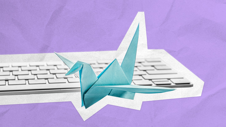 keyboard with paper crane
