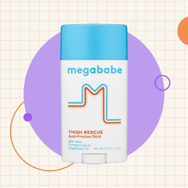Megababe Thigh Rescue Anti-Chafe Stick on a bathroom counter